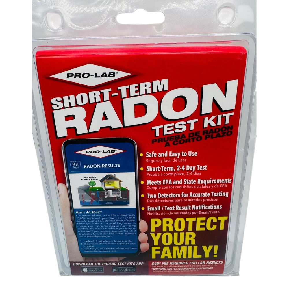 PRO LAB SHORT TERM RADON TEST KIT 2 DETECTORS SAFE EASY EPA COMPLIANT
